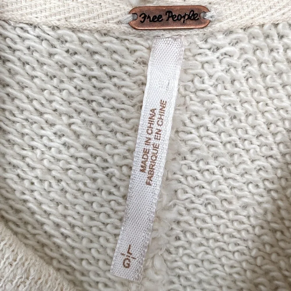 Free People Cocoon Cowl Neck Pullover Oatmeal Gray sz L Relaxed Fit Boho Beach